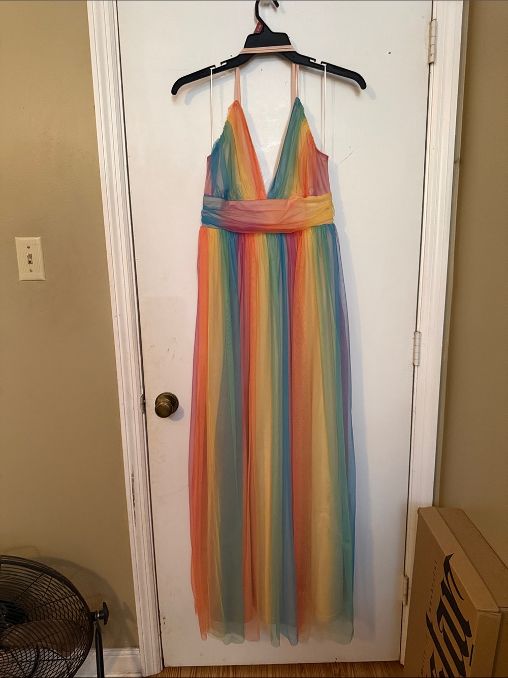 Rainbow Striped Maxi Dress with Plunging V-Neck